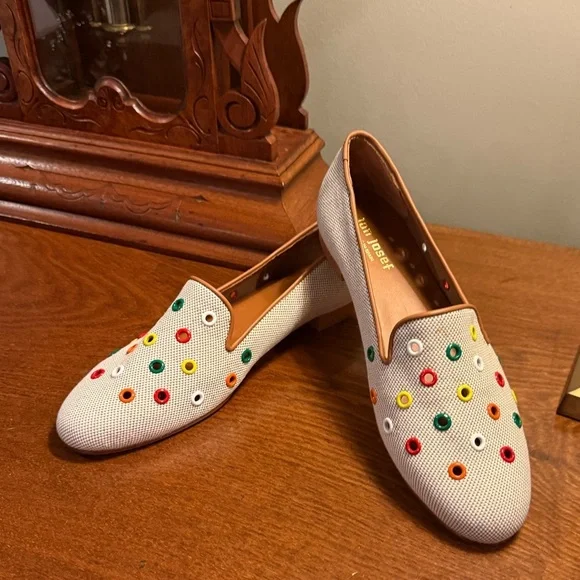 NWOT Jon Josef Tan Flat Loafers w/ multicolor Grommets Size 9.5 MSRP $225 - Picture 3 of 13
